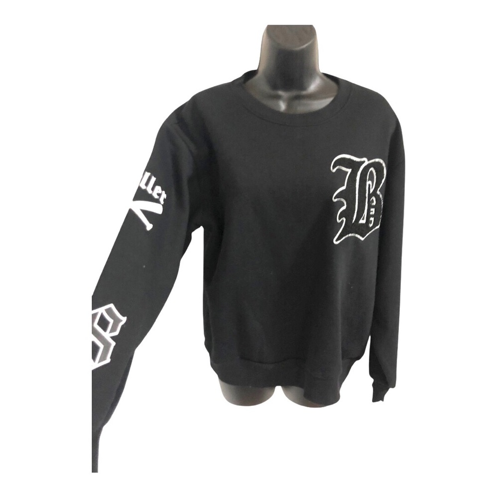 Black Multi Print Varsity Patchwork Sweatshirt Si… - image 7